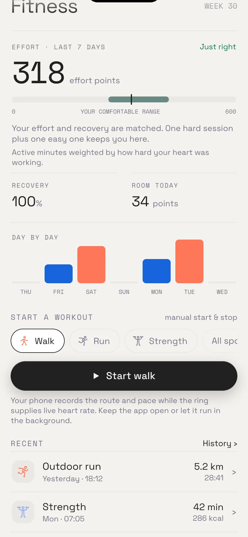 HSRing app, Fitness screen